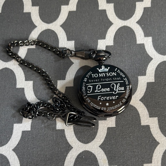 Black Pocket Watch with Chain - Picture 1 of 4